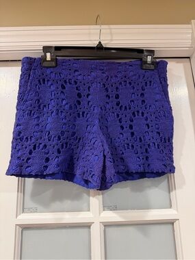 Trina Turk Royal Blue High-Waist Crochet Lace Shorts